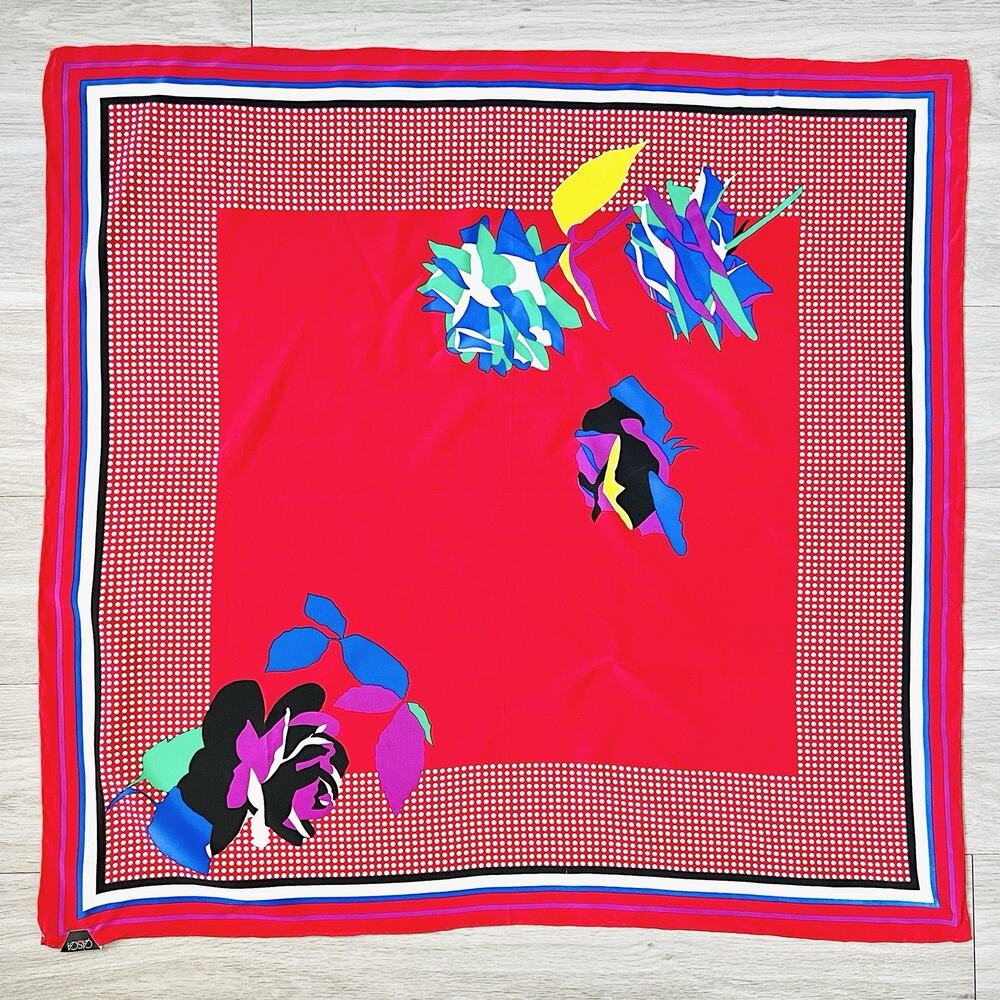 Vintage 80s Magid Silk Scarf by Casca Pop Art Floral Polka Dot Bold Retro NWT